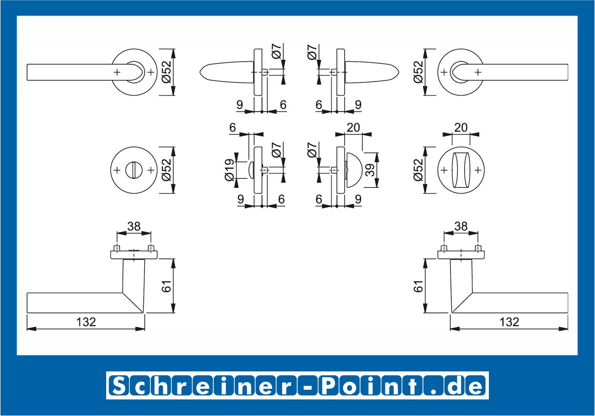 Hoppe Stockholm Aluminium Rosettengarnitur F1 Natur 1140/42KV/42KVS, 2782712, 2768291, 2783070, 2783205, 2768304, 2784101